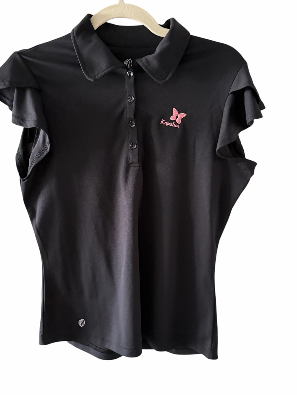 GG Blue Black Ruffle Sleeve Polo Top - Women's Golf Luxe Sport Medium